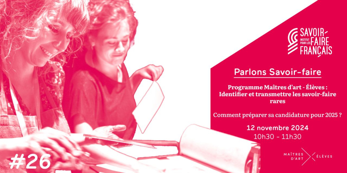 Carton du webinaire n°26 montrant Fanny Boucher, Maître d'art en héliogravure et son Élève travaillant ensemble