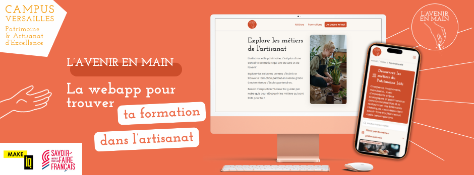 Bannière présentant la plateforme l'Avenir en Main pour s'orienter dans les métiers de l'artisanat