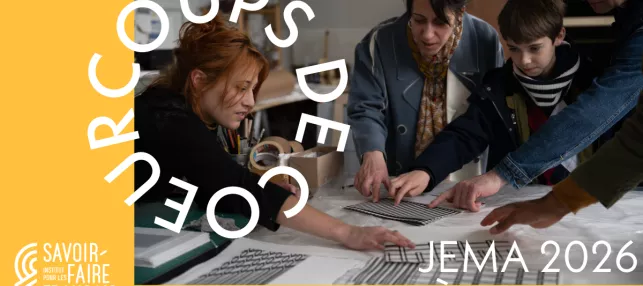 Visuel appel à projets coups de cœur - photographie d'un atelier lors des JEMA incluant Marie Levoyet, héligrovause au JAD et une famille