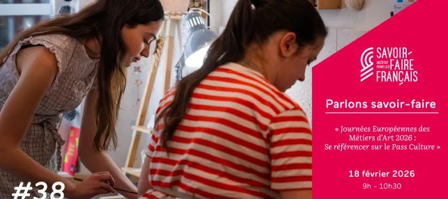 Affiche du webinaire présentant deux jeunes filles dans un atelier de pratique manuelle