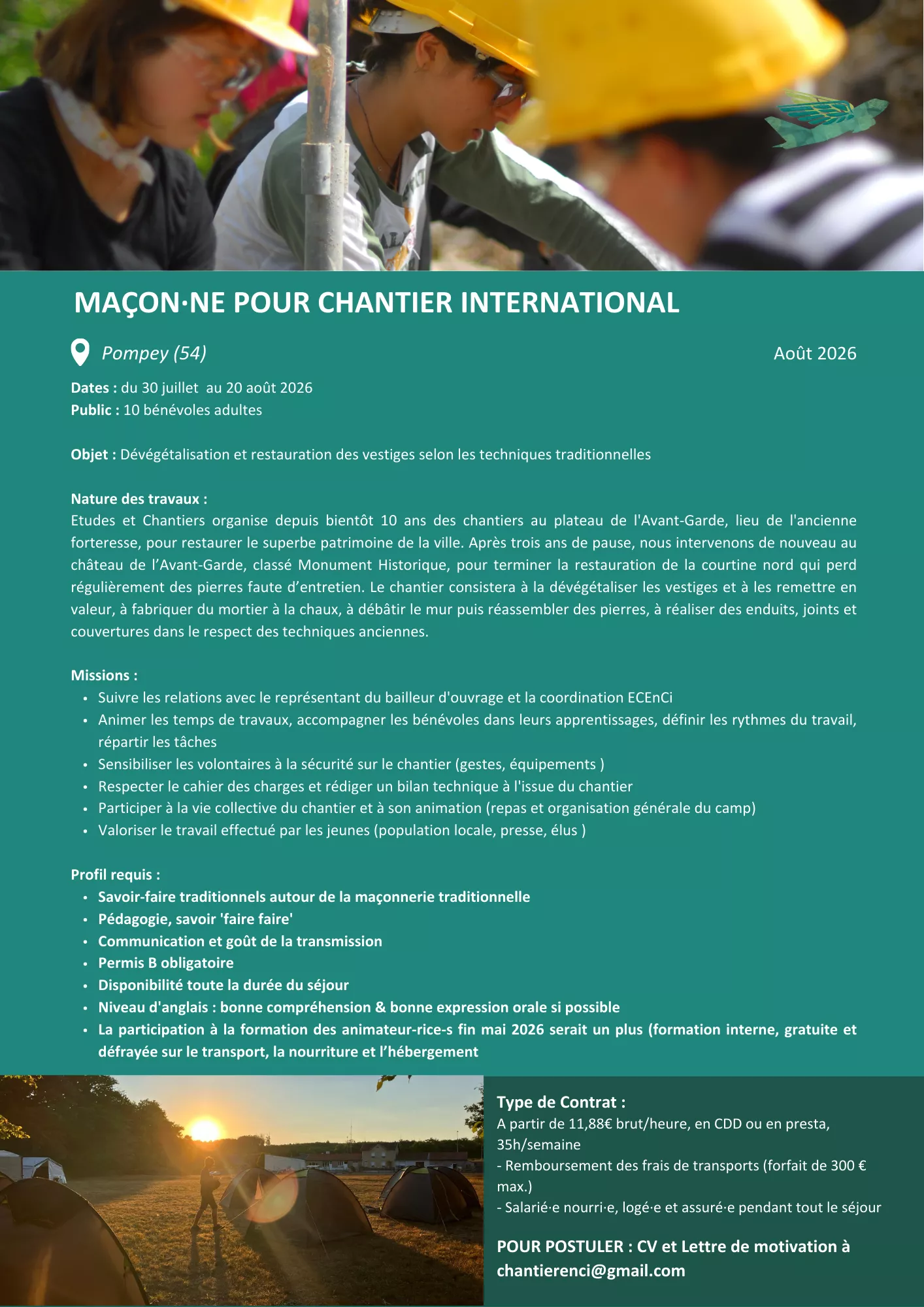 Fiche descriptive du besoin en animateur ou animatrice technique sur le CIB laboratoire écologique de Pompey