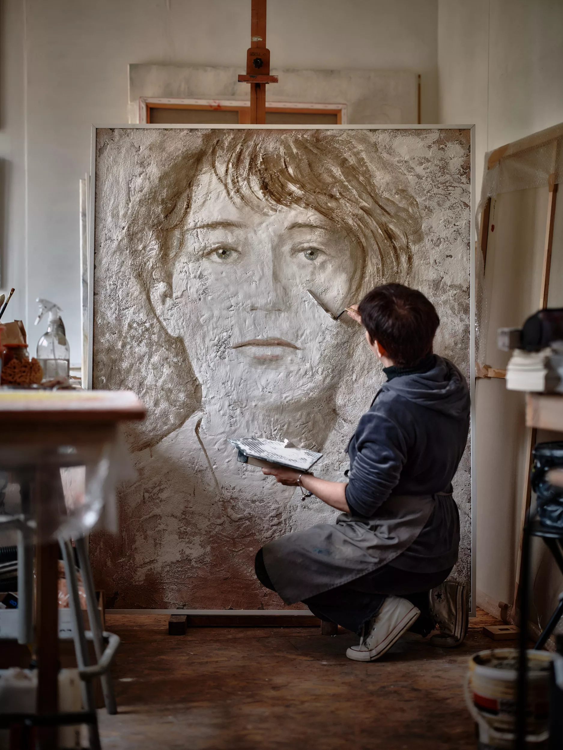 Camille Claudel, Fresque portative "ancien chassis" réalisée avec la technique affresco.  150 x 120 cm