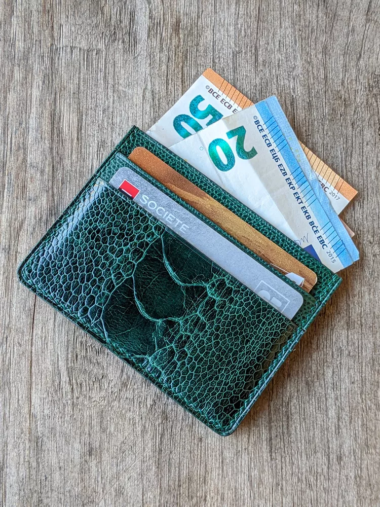 Porte carte vert émeraude patte d'autruche