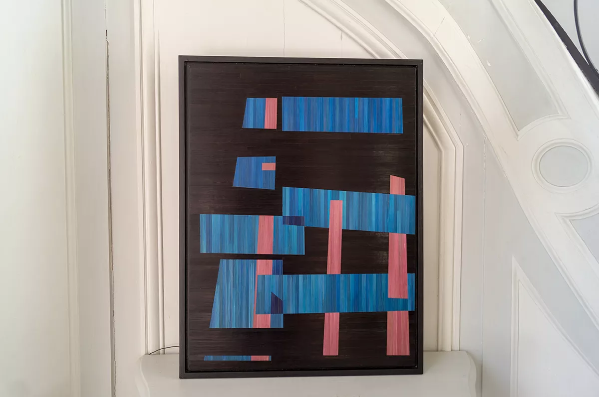 Tableau en marqueterie de paille en hommage à Pierre Soulages