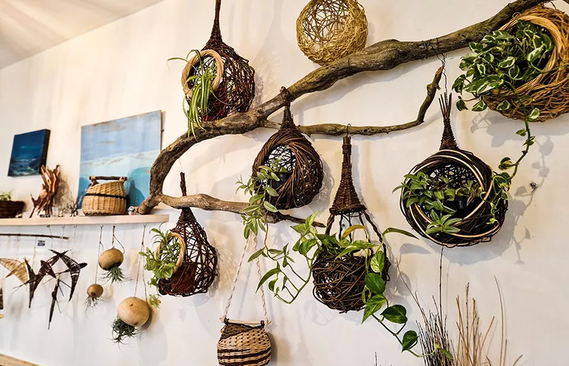 Suspensions florales et lumineuse de l'atelier Vannerie Libre à Tours