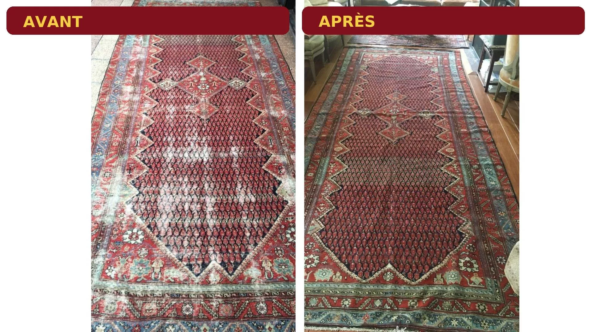 Affiche Jofre Tapis présentant les services de nettoyage, restauration et devis pour tapis orientaux.