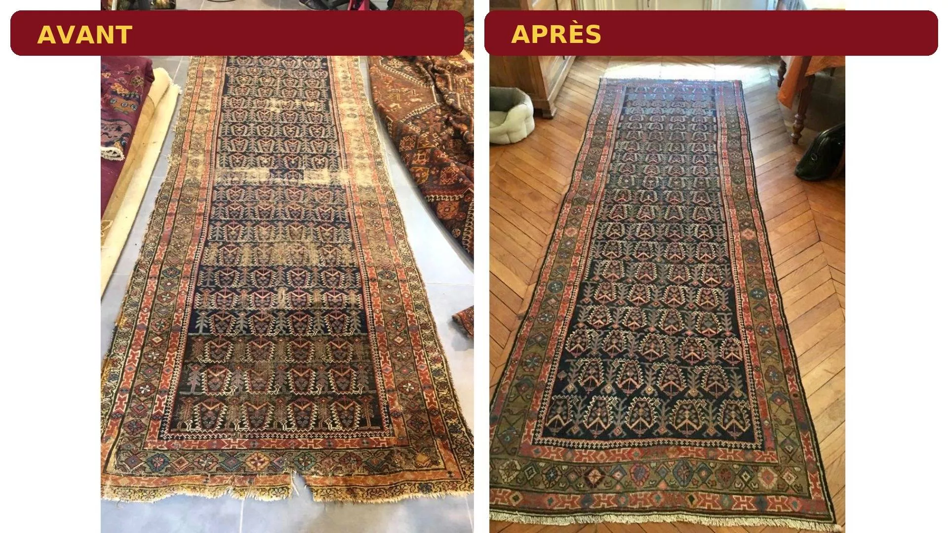 Affiche Jofre Tapis présentant les services de nettoyage, restauration et devis pour tapis orientaux.