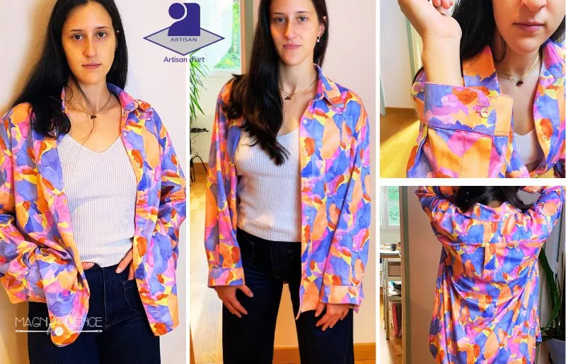 La chemise ample Adèle conçue par Frédérique Bellière pour Magnifilience: une chemise ample pour se protéger du soleil, à porter ouverte sur un tees-shirt ou un débardeur.