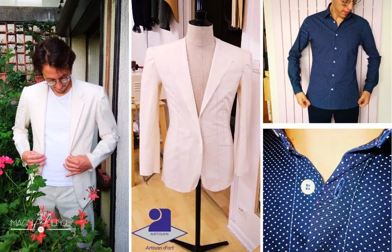 Costume homme: toile réalisée à partir d'un patron conçu par Frédérique Bellière pour Magnifilience. Il en est de même pour la chemise homme.