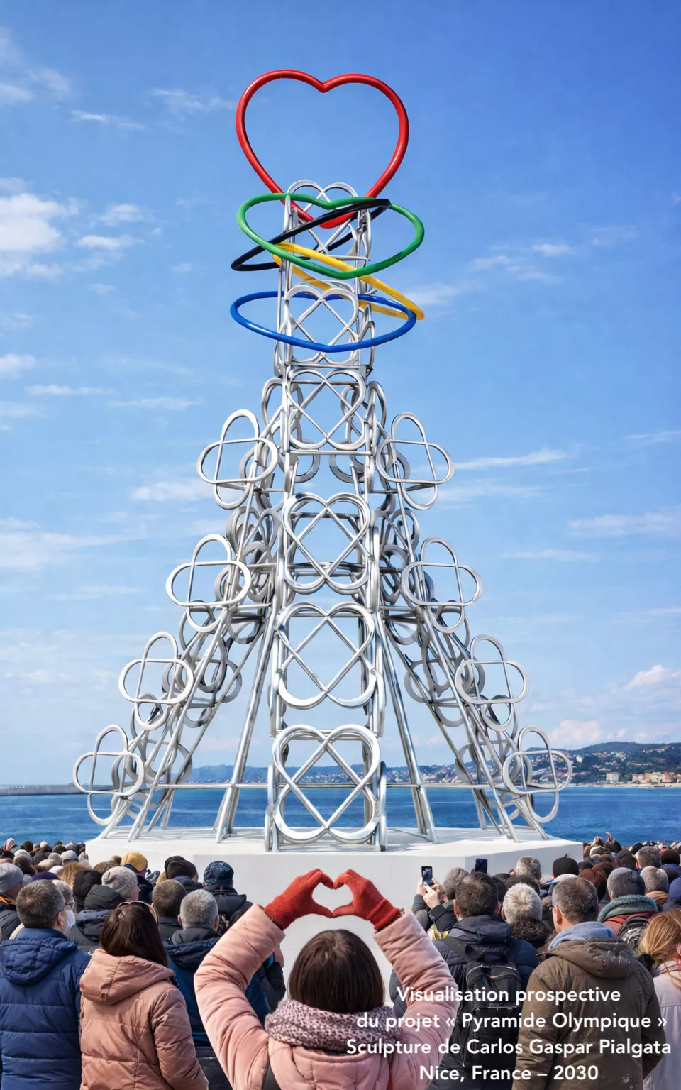 Visualisation prospective du projet « Pyramide Olympique » Sculpture de Carlos Gaspar Pialgata Nice, France – 2030 