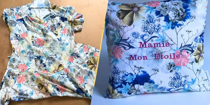 Exemple transformation en coussin souvenir