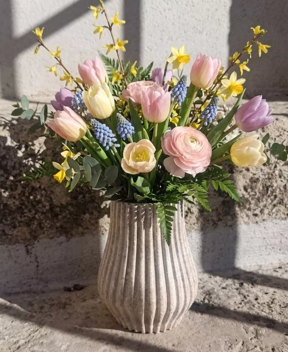 Vase en béton cannelé de la collection Ombre Stellaire