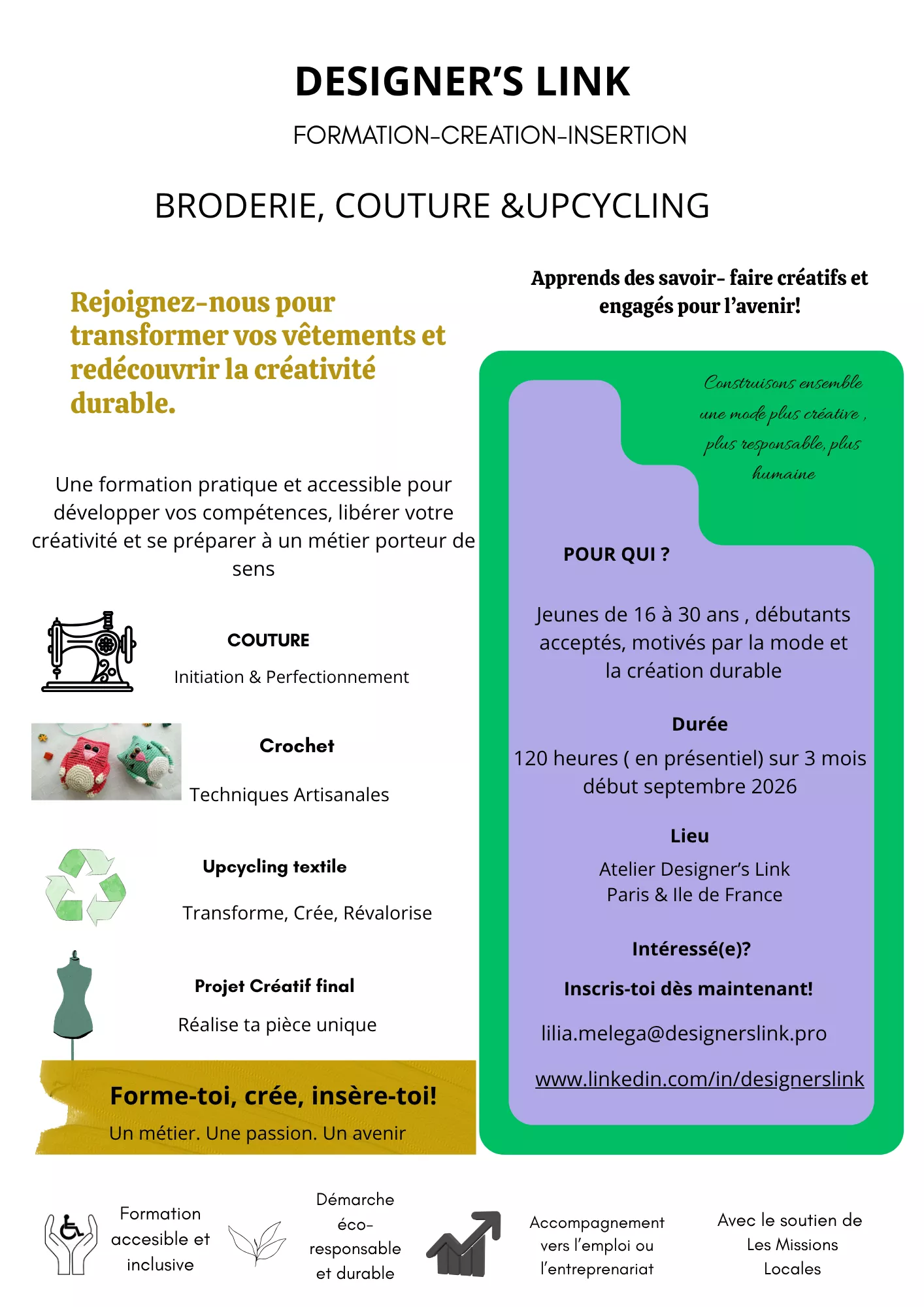 Initiation à la broderie, couture , crochet