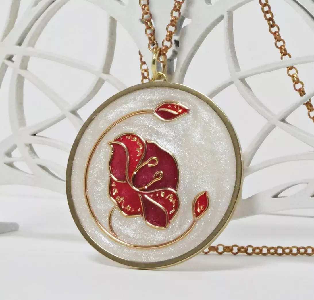 Pendentif "Pavot rouge" inspiration Art Nouveau