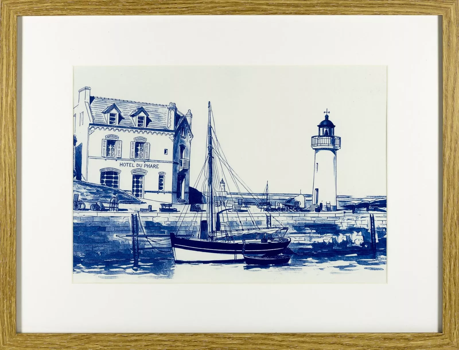 Sauzon : l'Hôtel du phare : dessin d'après photo. Tirage cyanotype.