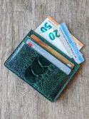 Porte carte vert émeraude patte d'autruche