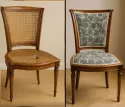 Transformation d'une chaise cannée en siege tapissé moderne
