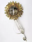 Broche Tournesol argent patiné or jaune quartz à inclusions oeuvre unique