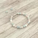 Bracelet en Quartz Rose, Aigue Marine et Howlite sur cordon ajustable