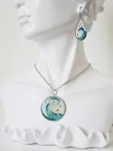 Parure aquatique à motif de vague, inspiration japonaise, composée d'un pendentif et de boucles d'oreilles