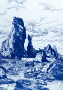 Les Aiguilles de Port-Coton, Belle-Ile-en-Mer. Cyanotype d'après photo.